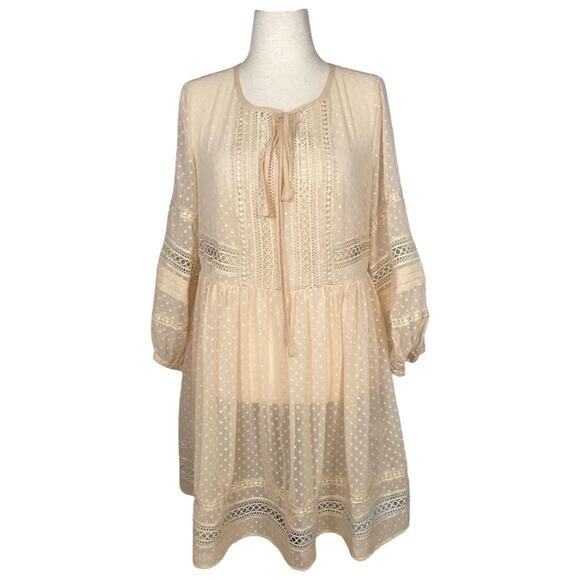STELLAH Anthropologie Beige Swiss Dot Lace Sheer Dress Size: L - Picture 1 of 4